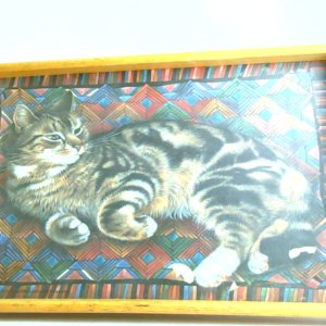 صينية تقديم خشبية برسومات قطة